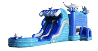 14 X 35 Ocean Blue Combo Dual Lane Wet / Dry Slide with POOL (Requires a 2 HP Blower)