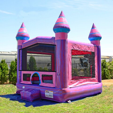 13 X 13 Purplish Bounce House with basketball hoop inside