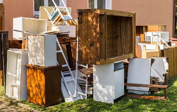 Large household items piled for bulk waste disposal