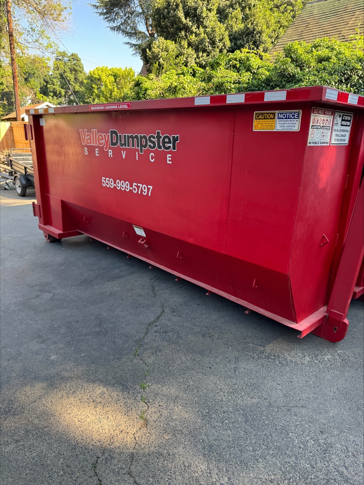 20 yard red dumpster for home renovation project Fresno