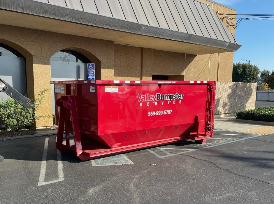 20 yard red dumpster for home renovation project Fresno