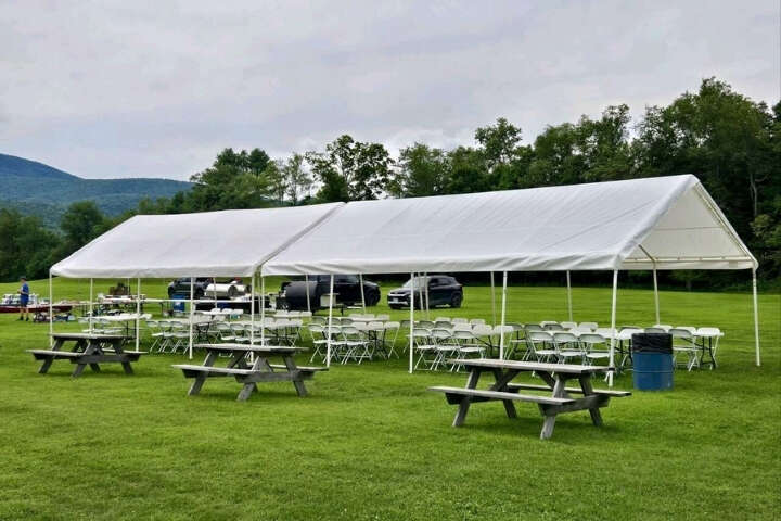 Vertical Entertainment tent table and chair rental at Billerica MA outdoor event