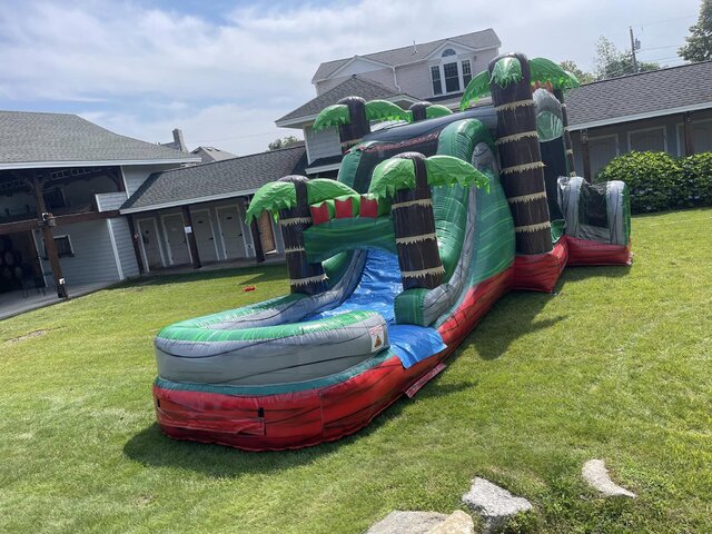 Mega Tropical Red Marble Water Slide Bounce House Combo