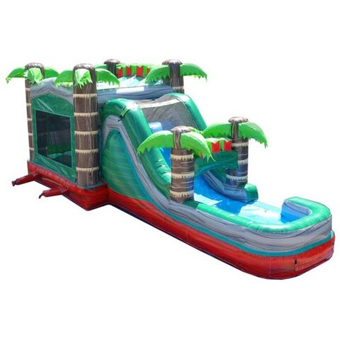 Mega Tropical Red Marble Water Slide Bounce House Combo
