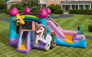 Rainbow Unicorn Water Slide Bounce House Combo