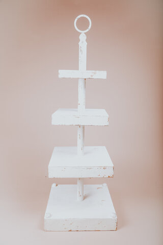 Square ivory distressed cupcake stand