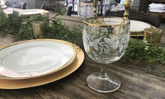 Gold & White Detailed Dinner Glass 