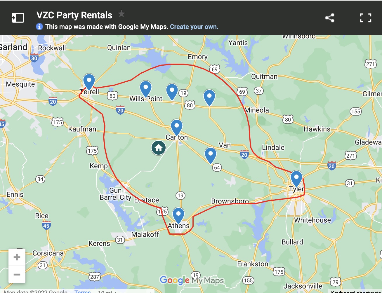 VZC Party Rentals Delivery Area