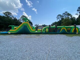 74ft Tropical Obstacle course with Dual Lane waterslide