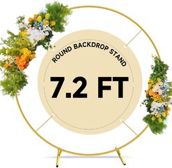 Gold Metal Circle Round - 7.2 Ft Tall Backdrop Stand