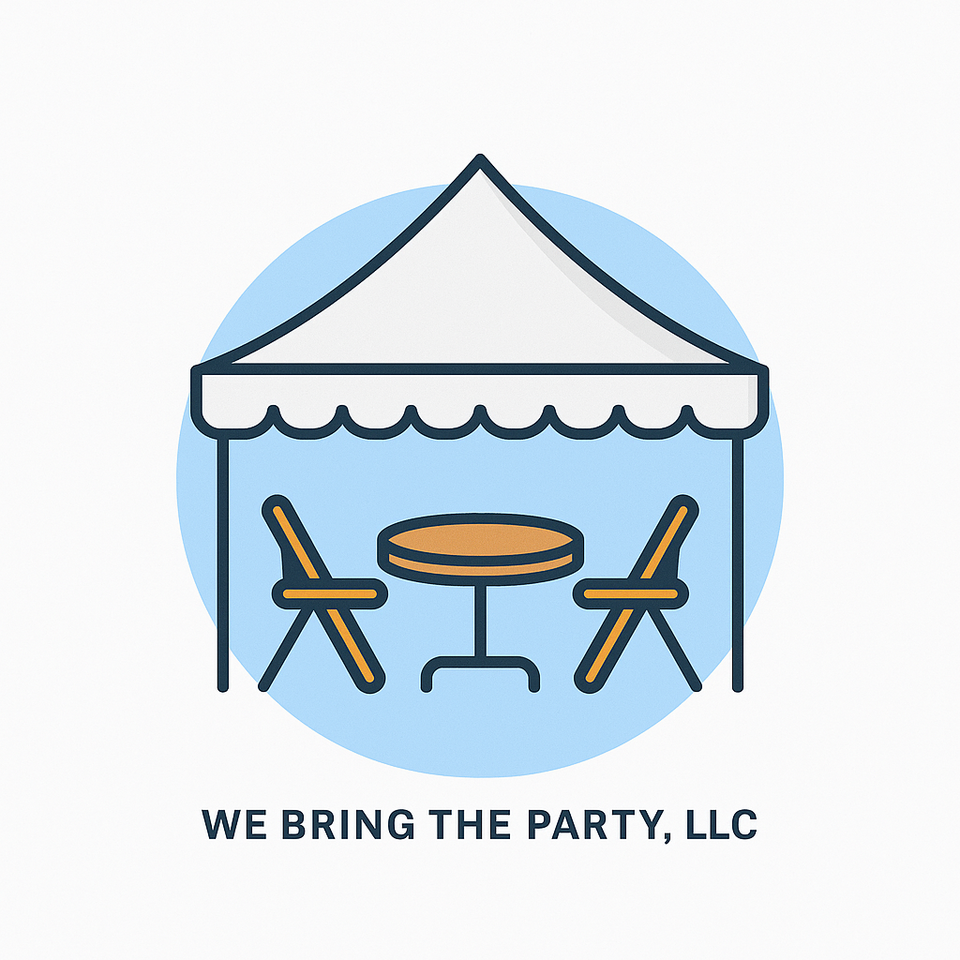 Tent and table for We Bring the Party, LLC representing event rentals. Tent and table for We Bring the Party, LLC representing event rentals.