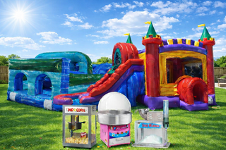 Castle Combo Dual Lane Dry Slide, 30ft Island Drop Obstacle and 1 Concession