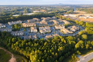 An aerial view of a suburb in Alpharetta, GA