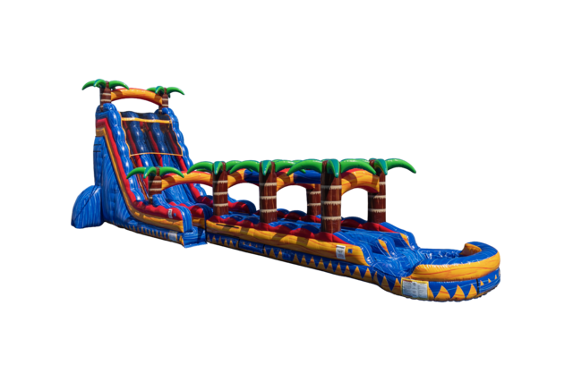 27FT DOUBLE LANE WATER SLIDE WITH EXTENSION AND POOL