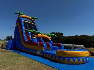 22FT RED DOUBLE LANE WATER SLIDE WITH POOL