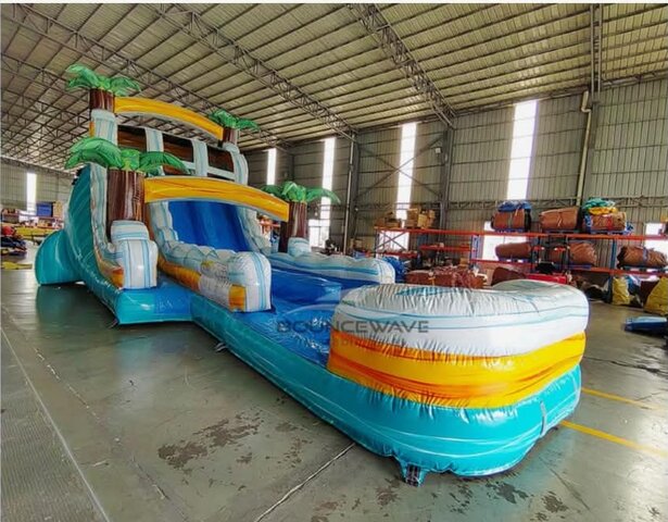 22FT DOUBLE LANE WATER SLIDE WITH POOL