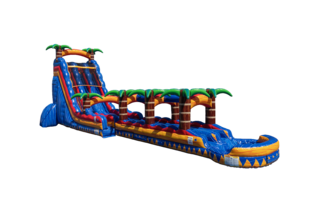 27FT DOUBLE LANE WATER SLIDE WITH EXTENSION AND POOL