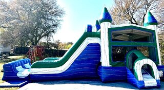 Blue Bounce House Dual Lane Slide