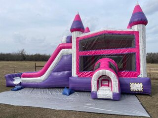 Pink Bounce House Dual Lane Slide