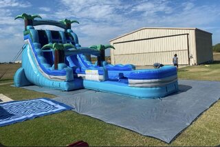 22FT GRAY DOUBLE LANE WATER SLIDE WITH POOL