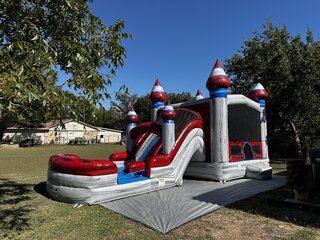 BLUE AND RED BOUNCE HOUSE DUAL LANE WATER SLIDE 