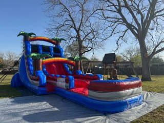 22FT RED DOUBLE LANE WATER SLIDE WITH POOL