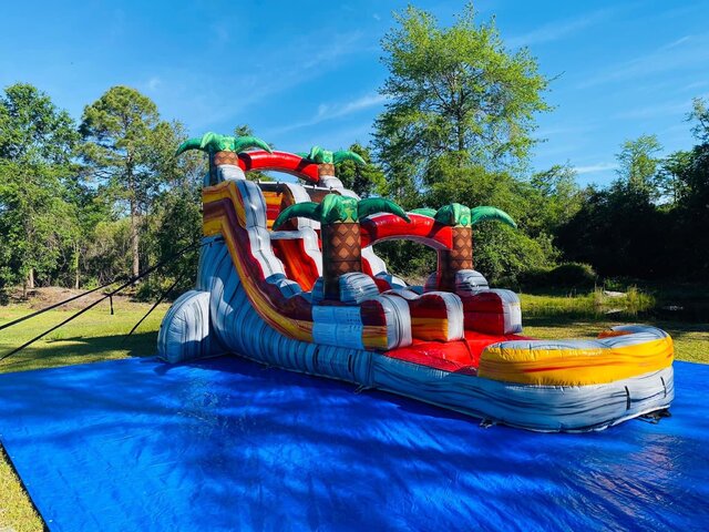16FT RED SINGLE LANE WATER SLIDE WITH POOL