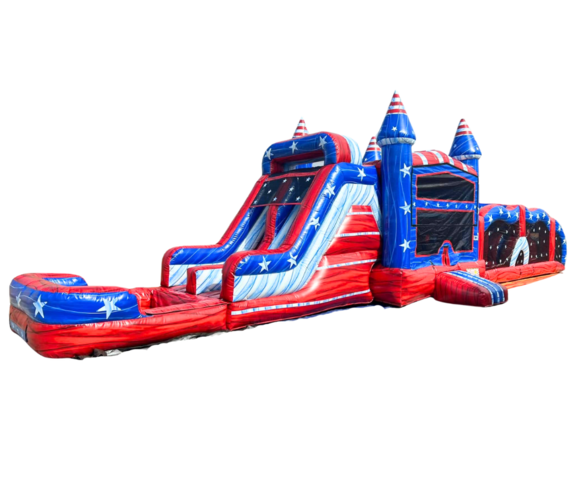 60 ft All American Obstacle Course Dual Wet or Dry Slide