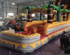 Palm tree dual lane Slip and slide with pool