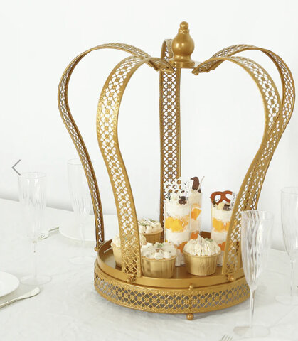 Gold Metal Crown Cupcake Dessert Display Stand, Princess Tiara Wedding Cake Stand