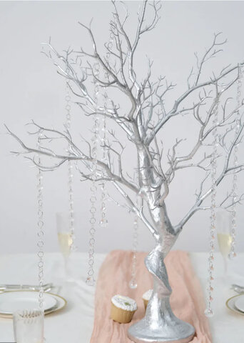 Metallic Silver Manzanita Centerpiece Tree + 8 Acrylic Bead Chains