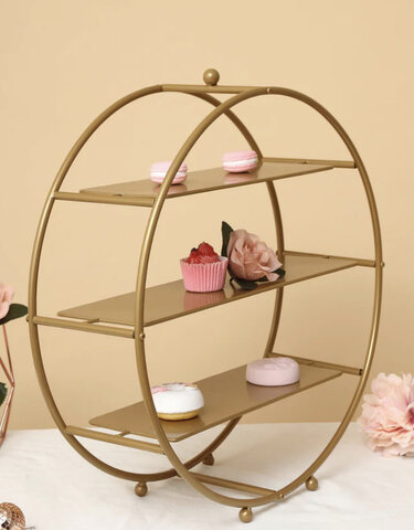 Matte Gold Metal 3 Tier Cupcake Stand Round Dessert Holder, Appetizer Display