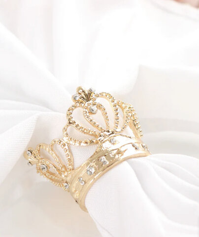 METALLIC GOLD CROWN RHINESTONE NAPKIN RINGS, 