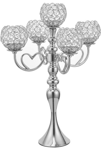 VINCIGANT 5 Arms Silver Crystal Candelabra for Wedding Home Decoration