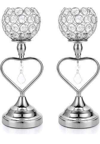 Silver hearts beaded candle holder