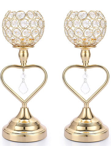 Gold Beaded Heart Candle Holders