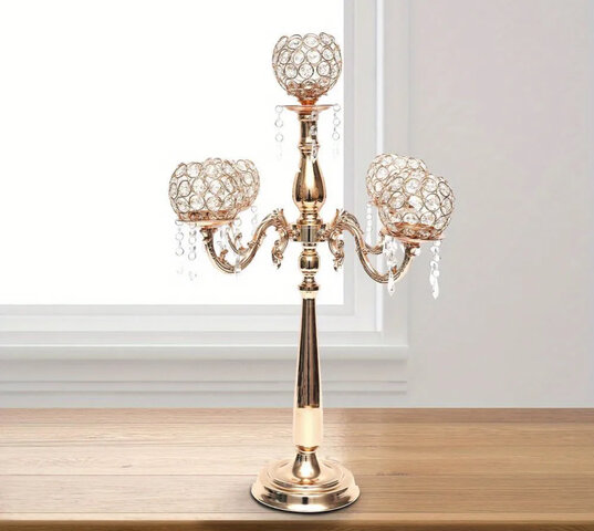 Elegant 1pc 5-Armed Candelabra - Tall Metallic Candle Holder for Wedding Centerpieces