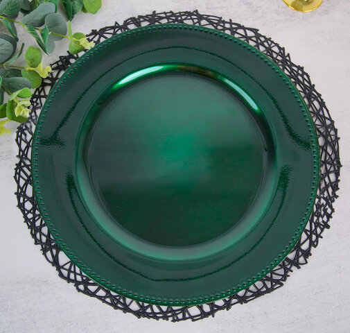 Beaded Hunter Emerald Green Acrylic Charger Plate13”