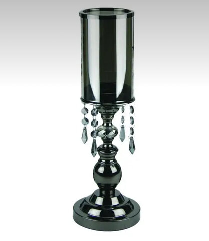 5”TOP BLACK CRYSTALCANDLE HOLDER 18.5” H