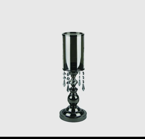 5”TOP BLACK CRYSTALCANDLE HOLDER 16” H