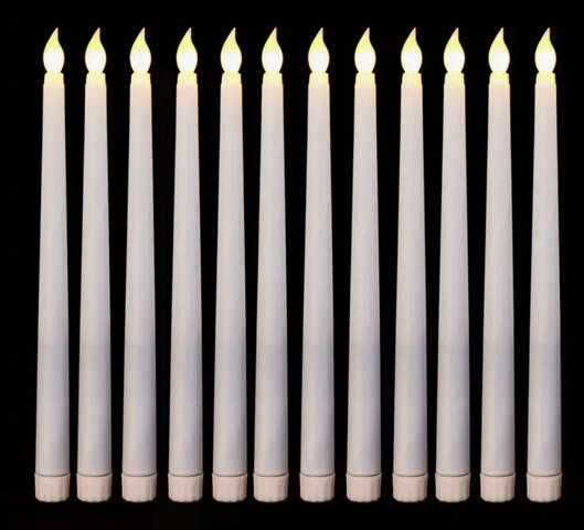 Sophisticated 12-Pack LED Taper Candles with Flickering Light, Battery-Operated, Events & Home Décor, Safe & Versatile