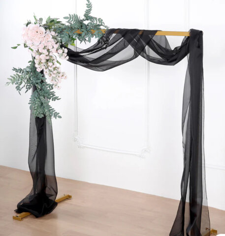 Black Sheer Organza Wedding Arch Drapery Fabric, Window Scarf Valance