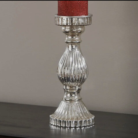 Large Silver Glass Candle Holder