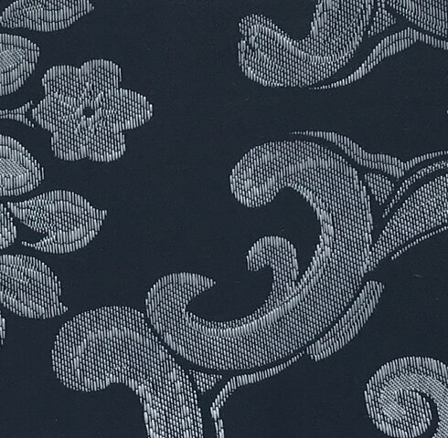 BLACK AND SILVER DAMASK  RUNNER 15”X 120”