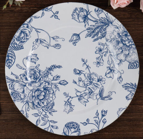 French Toile Acrylic Charger Plate - Blue