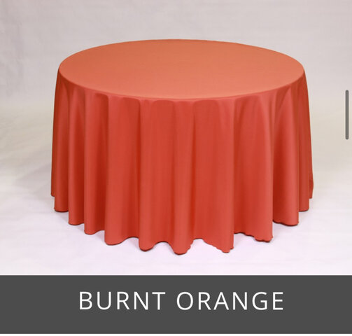 POLY 120” ROUND TABLECLOTH,  BURNT ORANGE 