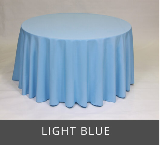 POLY 120” ROUND TABLECLOTH, LIGHT BLUE