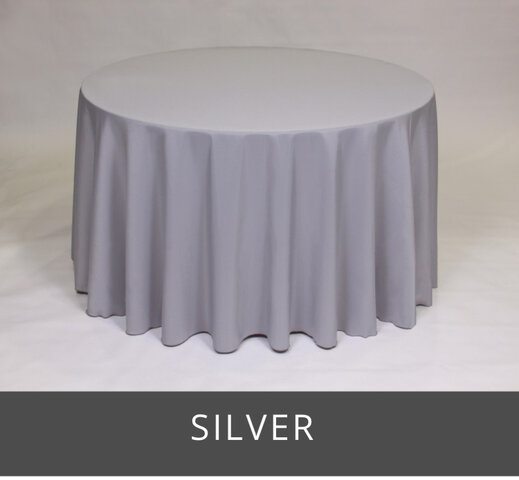 POLY 90”X 90”SQUARE TABLECLOTH, SILVER