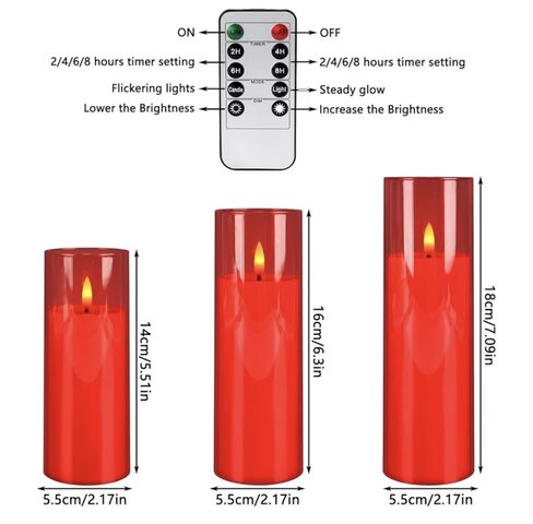  24-Pack Red Acrylic Flameless LED Candles with Remote Control - Realistic Flickering Battery - Operated Candles for Valentine's Day,Home and wedding