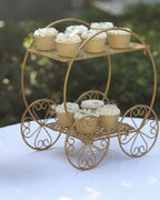 2-Tier Gold Metal Princess Carriage Cupcake Dessert Display Stand, Cinderella Carriage Wedding Cake Stand